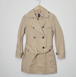 GAP Classic Khaki 100% Cotton Belted Buckles Trench Coat Pockets Business Casual
